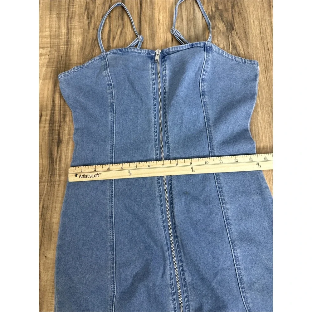 Forever 21 Women's Front Full Zip Denim Bodycon Dress Small Blue - Picture 4 of 8